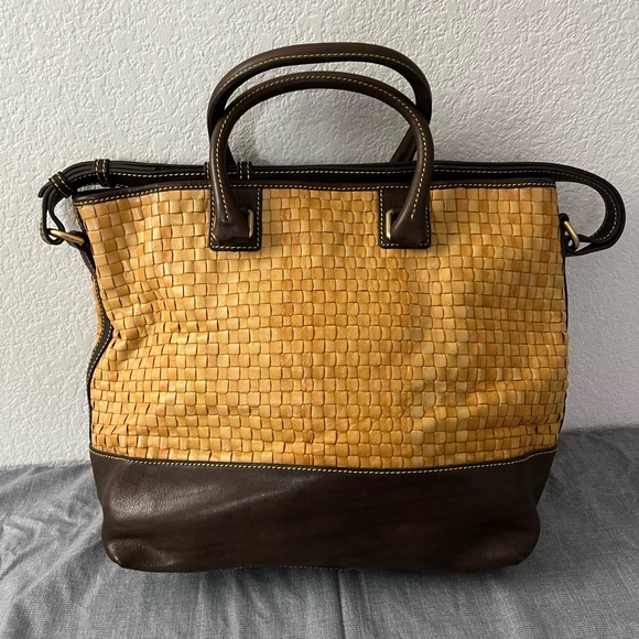 Dooney & Bourke Woven Leather Brown T’moro trim Chelsea satchel - Picture 9 of 13